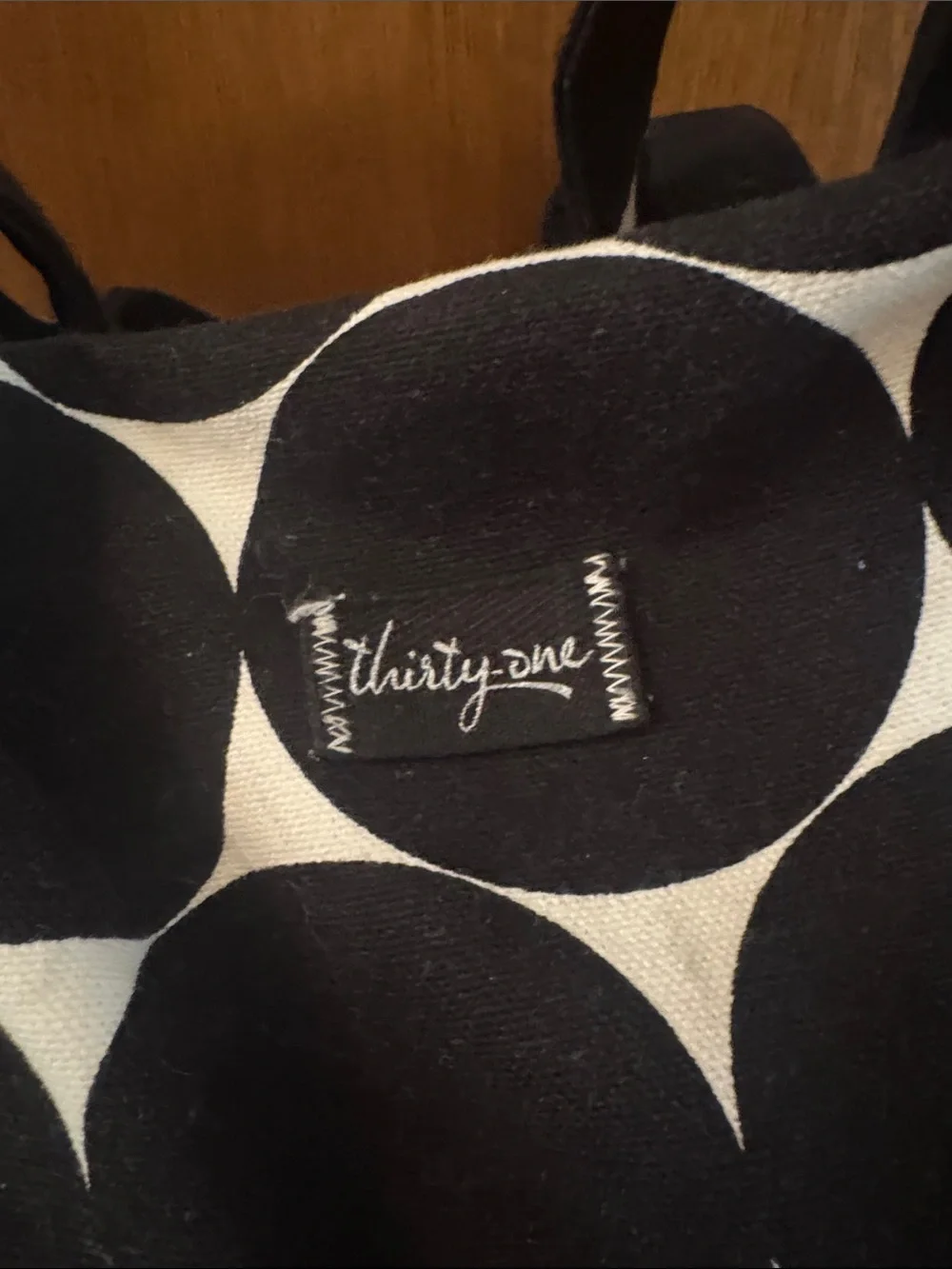 thirty-one Black and White Polka Dot Canvas Tote Shoulder Bag